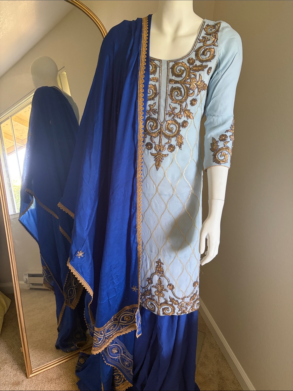 Elegant Blue Palazzo Pants Indian outfit 3 piece Indian suit